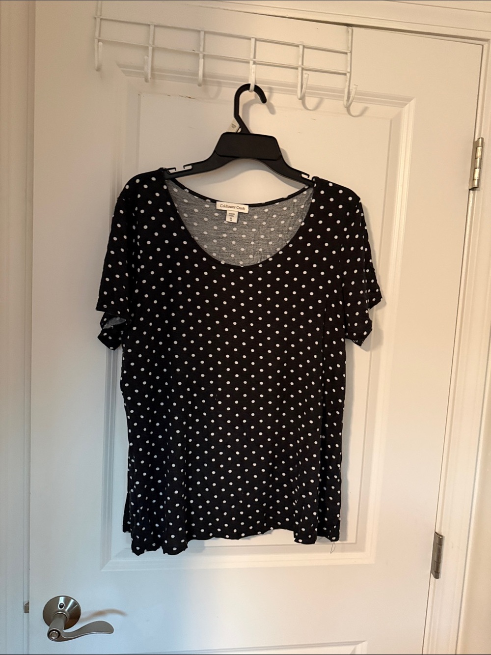Coldwater Creek Black Short Sleeve Polka Dot Scoop Neck Tee